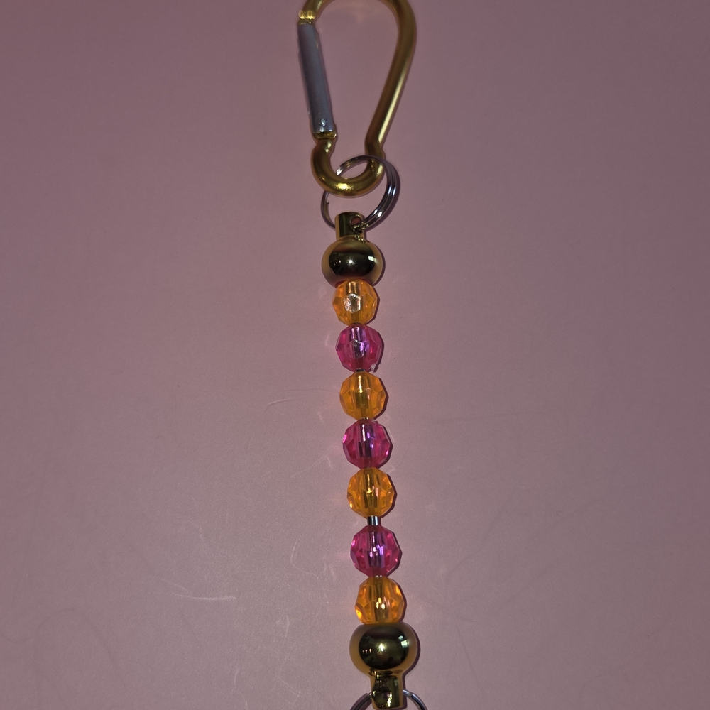 Gold and Pink Beaded Keychain